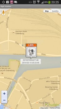 Standort des Hundes laut LBS-GPS - Im Wasser war er nicht wirklich